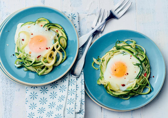 Tupperware Courgetti avec œufs pochés 